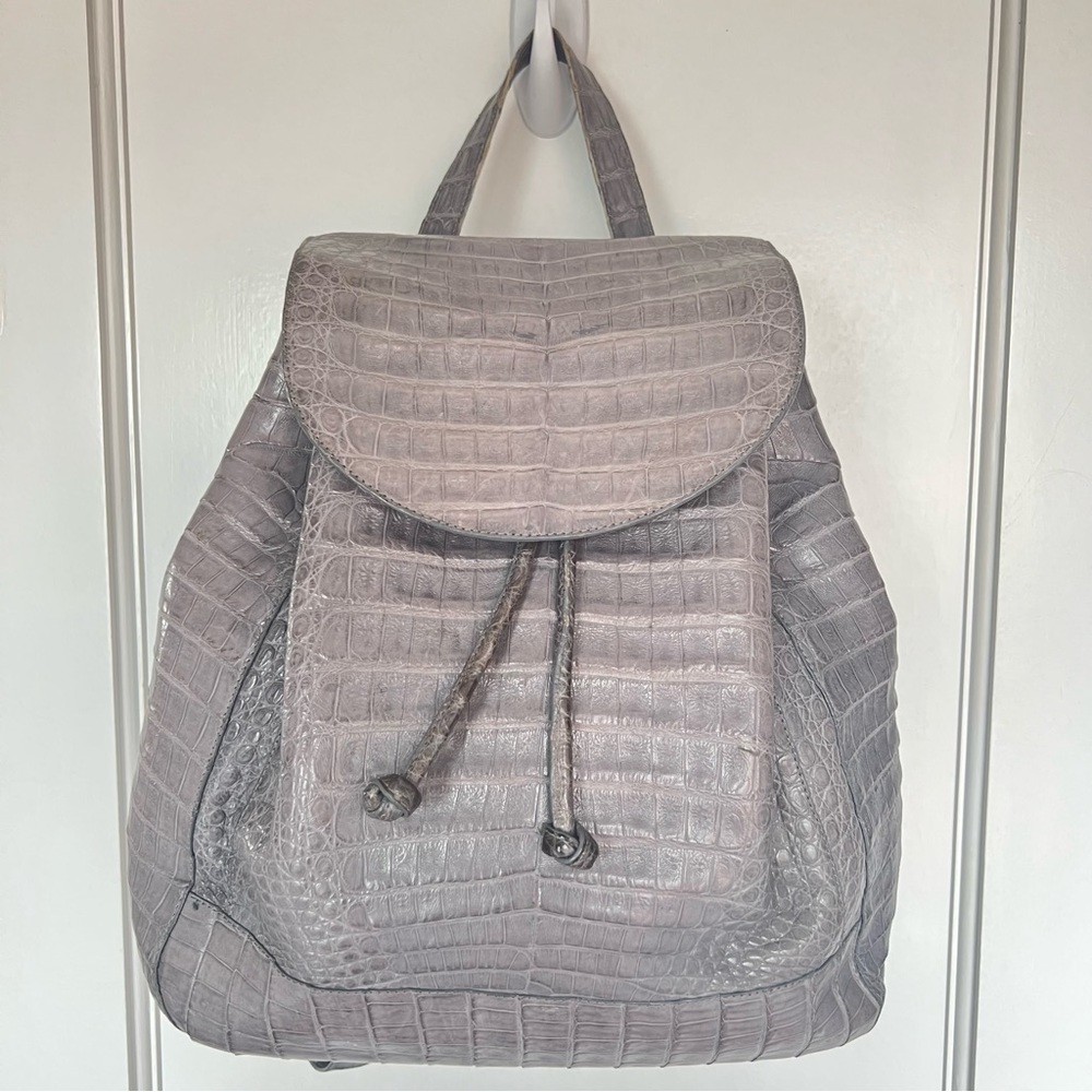 Nancy Gonzalez Grey Crocodile Drawstring Backpack - image 1